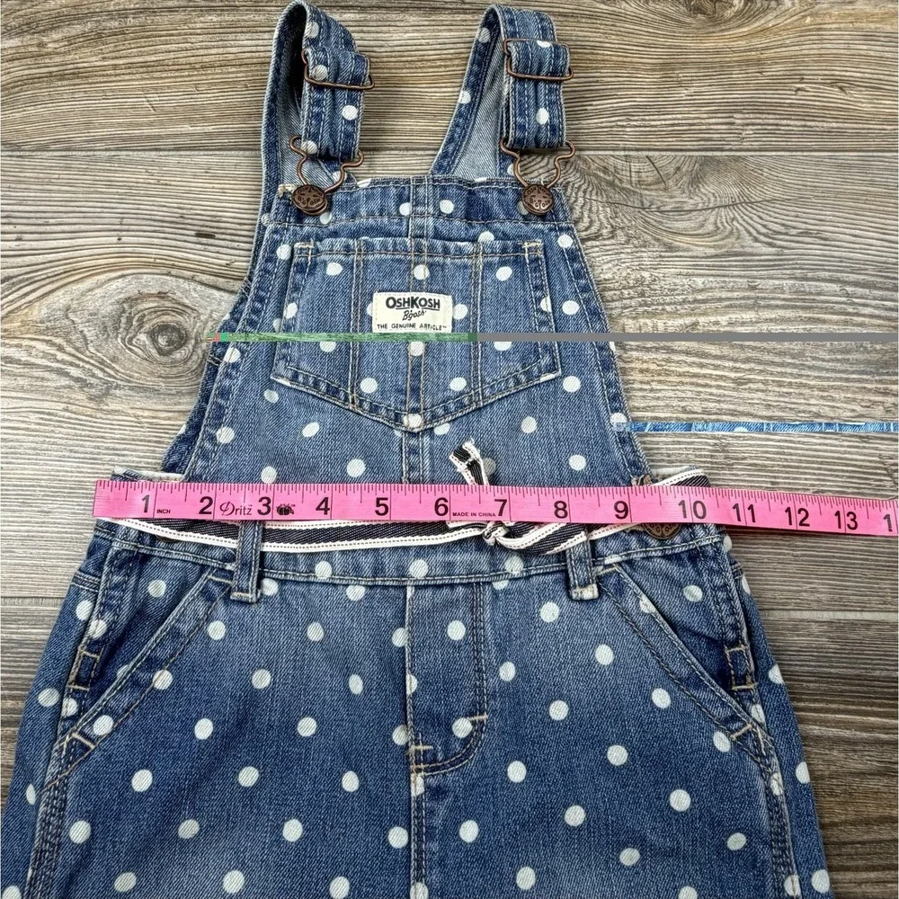 Oshkosh B'Gosh Denim Blue White Polka Dot Overalls Girls 4T Vestpak One-Piece